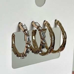 H&M Set Of 2 Gold Hoop Earrings | One With Glass Rhinestones & Plain Gold
